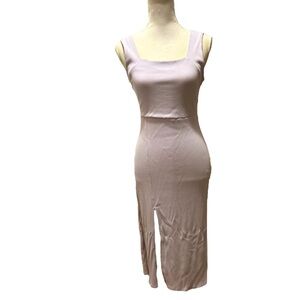 Lulus Lilac Square Neck Ribbed Midi Slit Bodycon Dress
